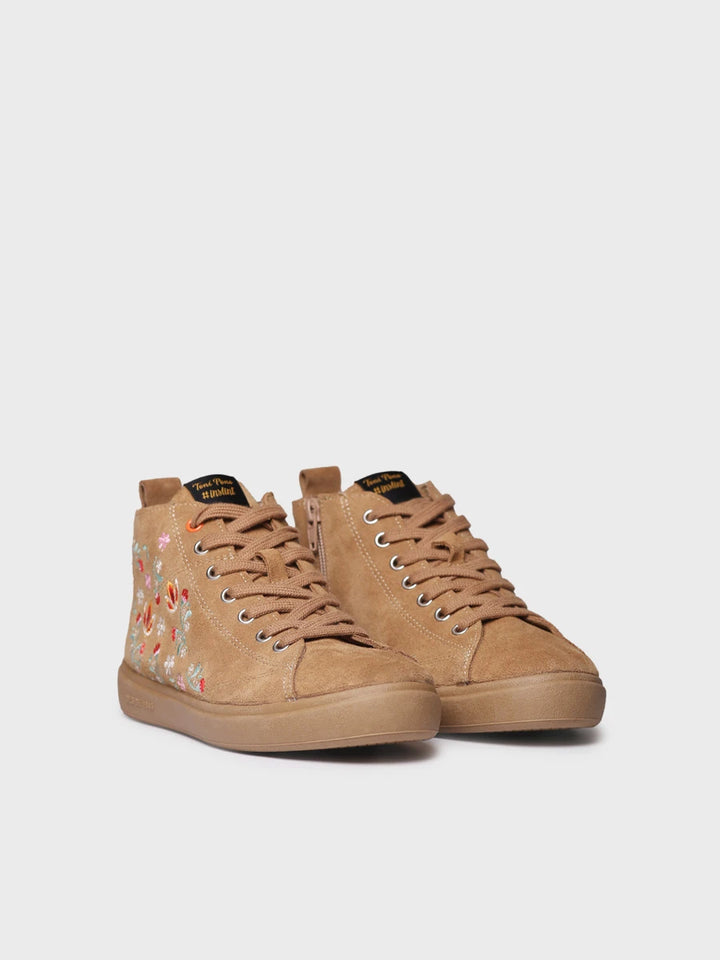 Zapatillas mujer - Botín para mujer en serraje con bordado floral | ORDIS - Toni Pons