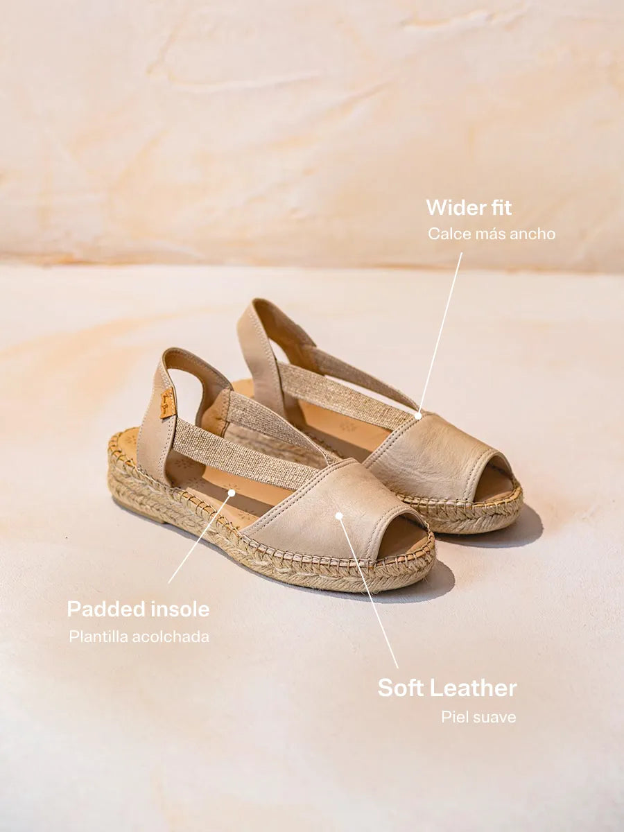 alpargatas mujer - Alpargata de mujer en piel con cuña y elásticos para un calce más ancho | TALA - Toni Pons