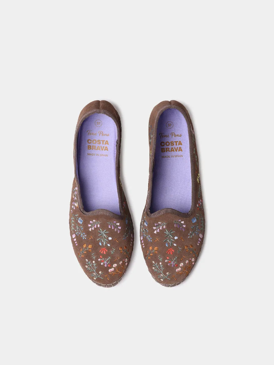 Zapatos mujer - Bailarina de mujer en serraje con flores bordadas | PERALADA - Toni Pons