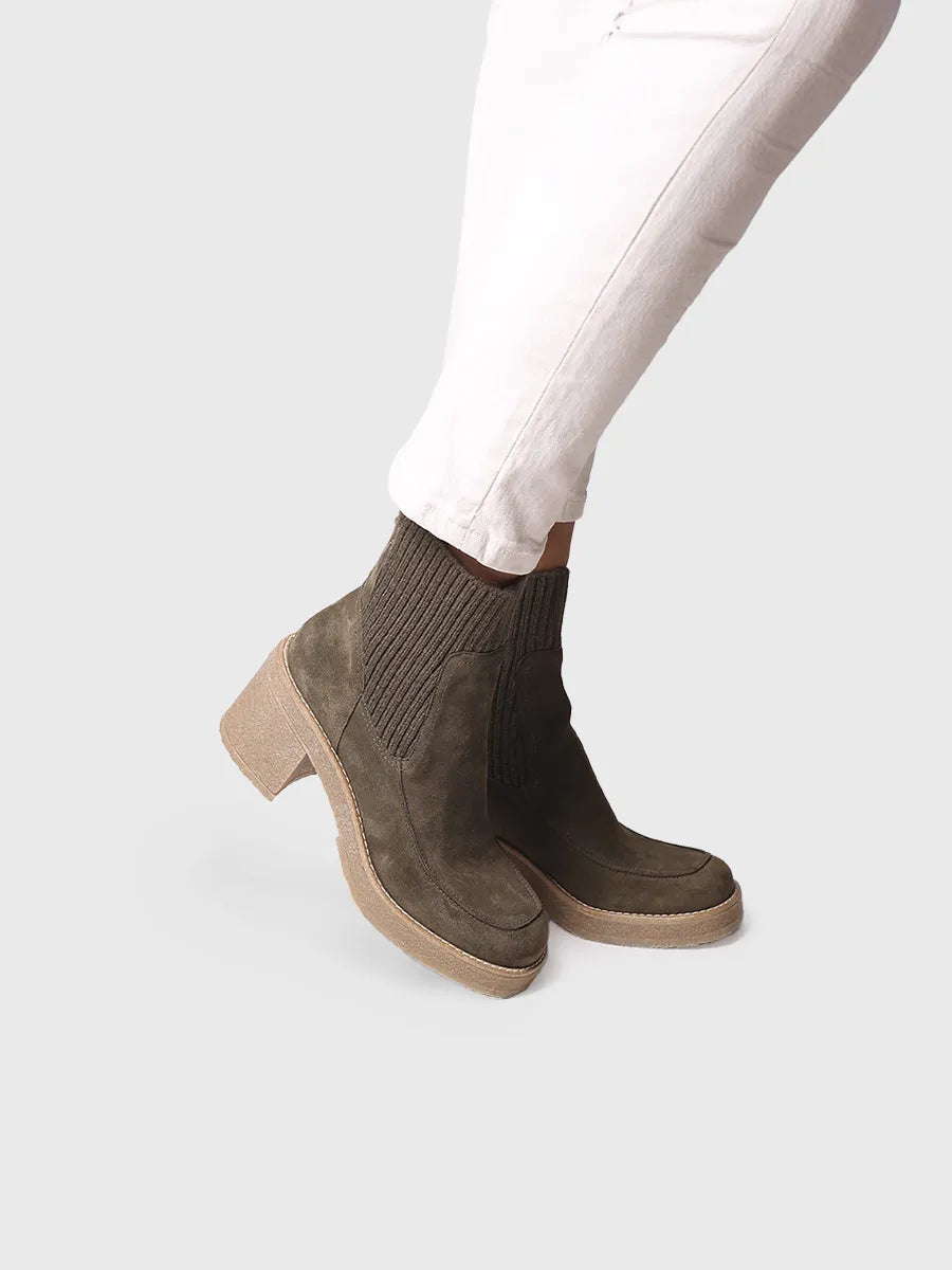 botines mujer - Botín de tacón ancho para mujer en serraje y tejido | PRAGA-SY  - Toni Pons