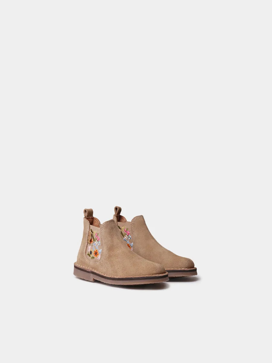 Botines infantil - Botín infantil de serraje con bordados florales | PUBOL - Toni Pons