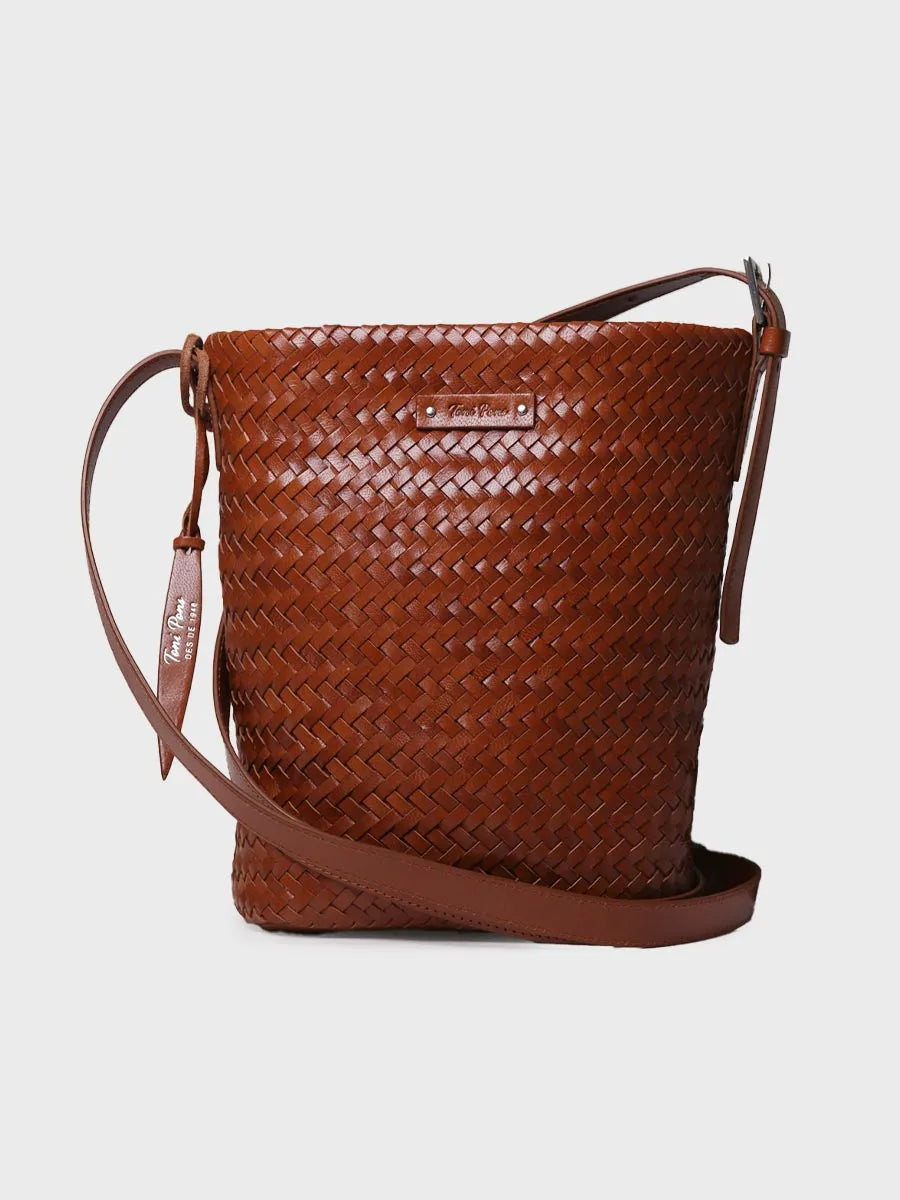 braided leather backpack Bucket bag in braided leather with adjustable strap