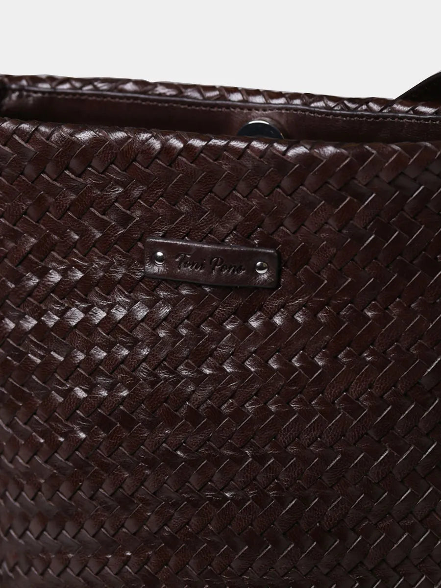 Bolso bombonera en cuero trenzado con tira ajustable | SALLY