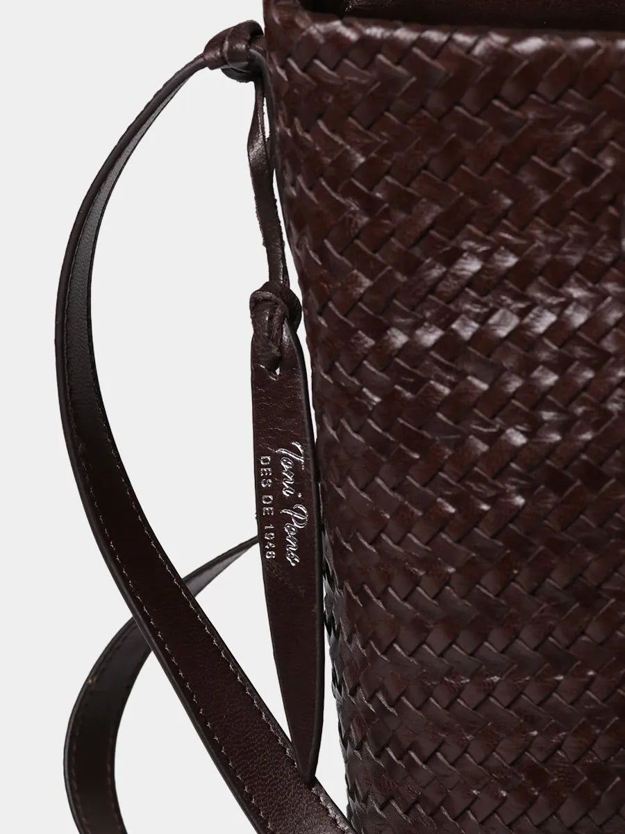 Bolso bombonera en cuero trenzado con tira ajustable | SALLY
