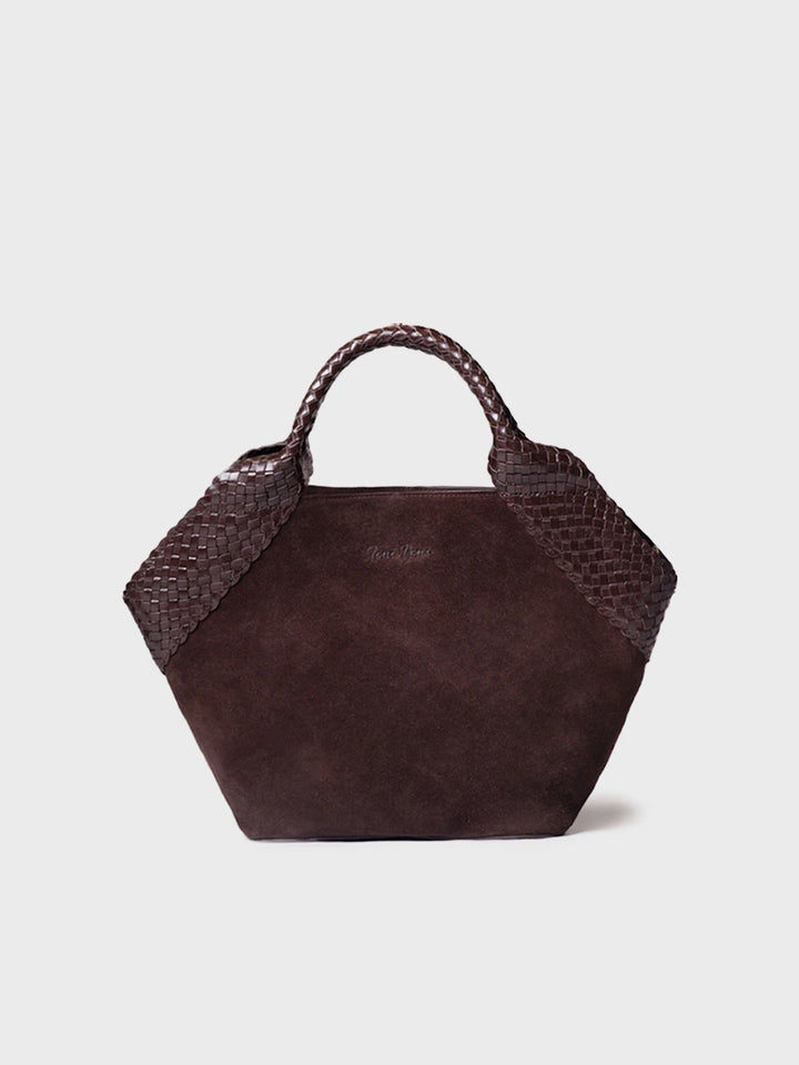Complementos - Bolso de mano en serraje con asas de piel trenzada | SARINA - Toni Pons