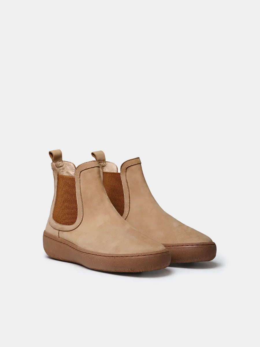 Bottine pour femme et cuir nubuck avec élastiques latéraux