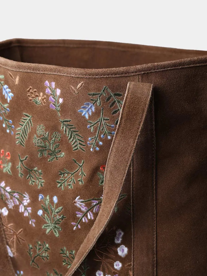 Damentasche aus Spaltleder mit floraler Stickerei