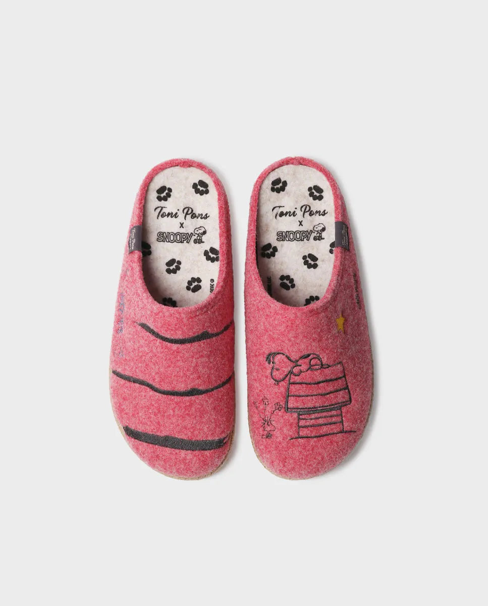 Pantofola tipo zoccolo di Snoopy per donna in feltro