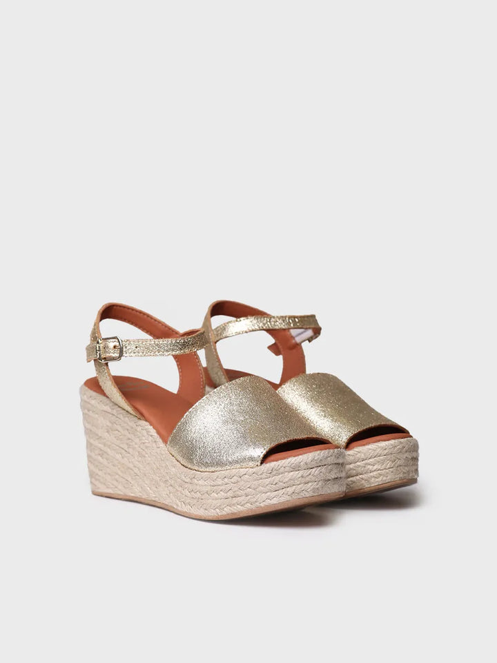 alpargatas mujer - Alpargata de cuña alta en piel plateada con hebilla | TAMARA - Toni Pons