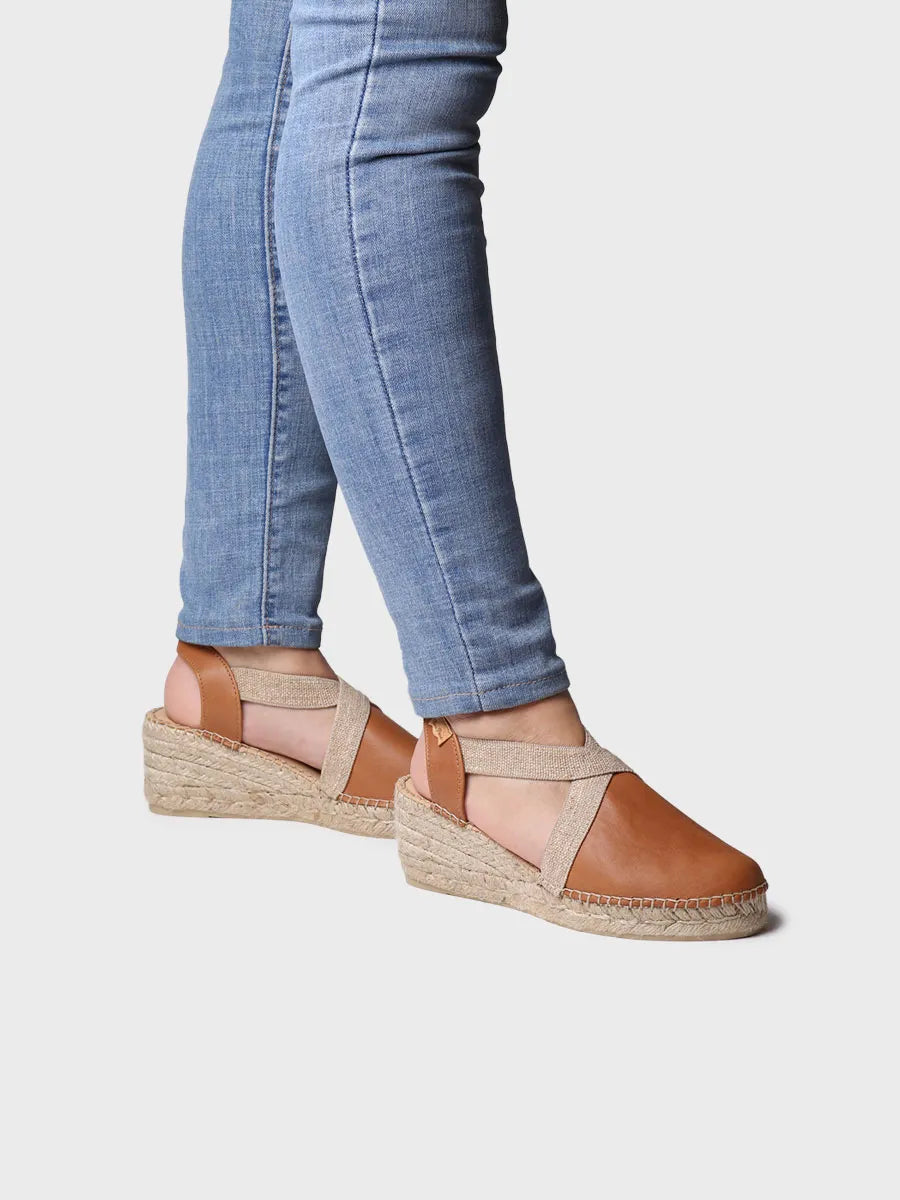 alpargatas mujer - Alpargata de mujer en piel con cuña y elásticos diseñada para un calce más ancho | TUNDRA  - Toni Pons