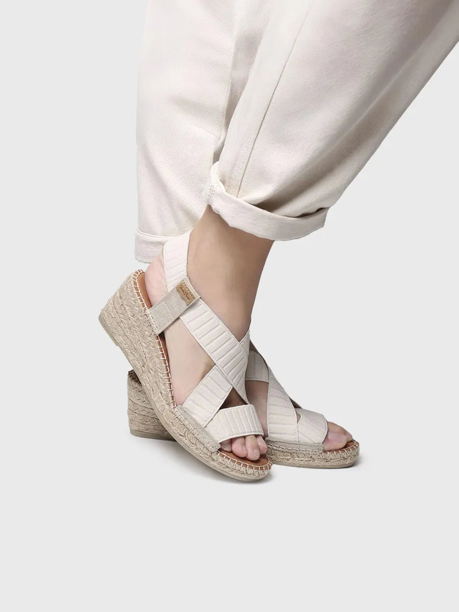 alpargatas mujer - Sandalia de cuña con tiras elásticas en color Crudo | TURA-TR - Toni Pons