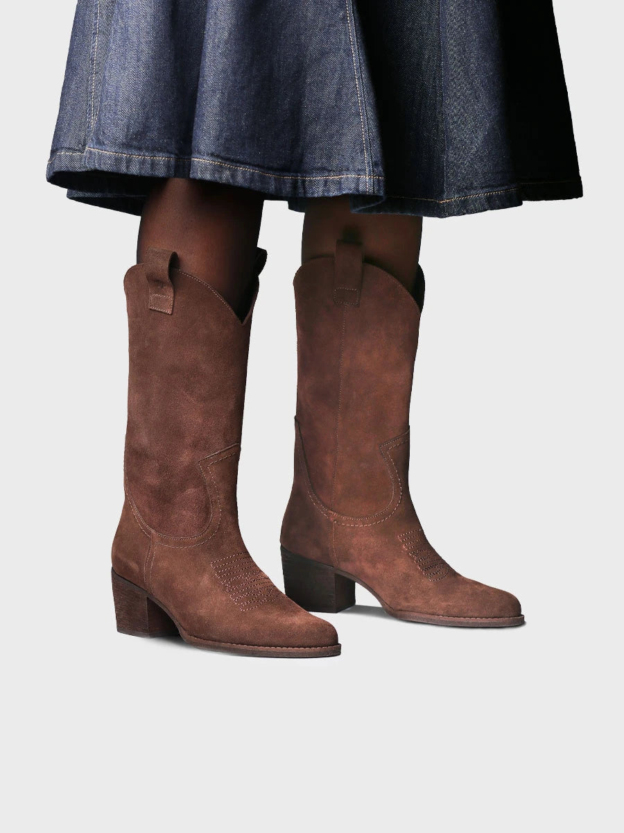 Botines mujer - Bota cowboy alta en serraje para mujer | VITORIA - Toni Pons