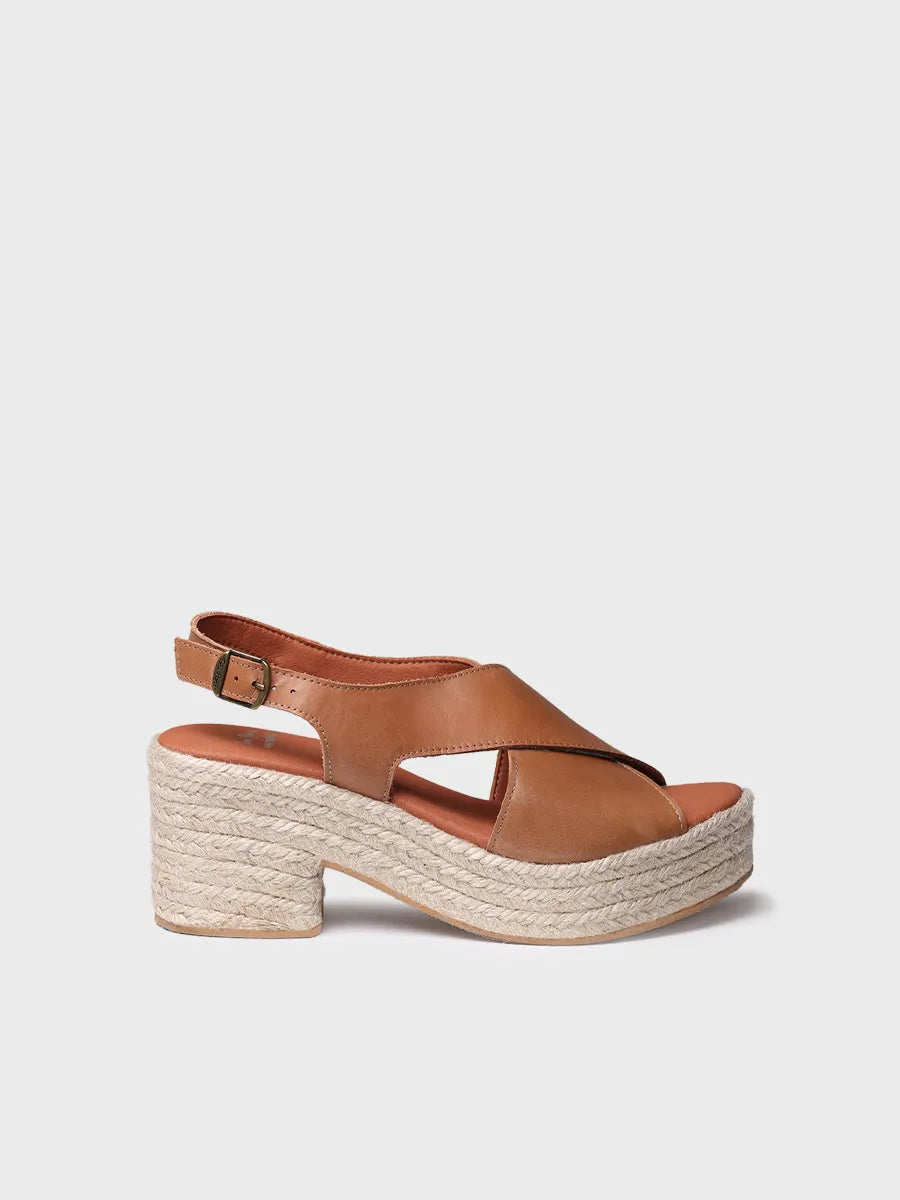 Espadrillas da donna in pelle con tacco largo 