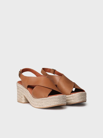 Espadrille pour femme en cuir avec talon large 