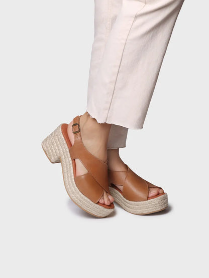 Espadrille pour femme en cuir avec talon large 