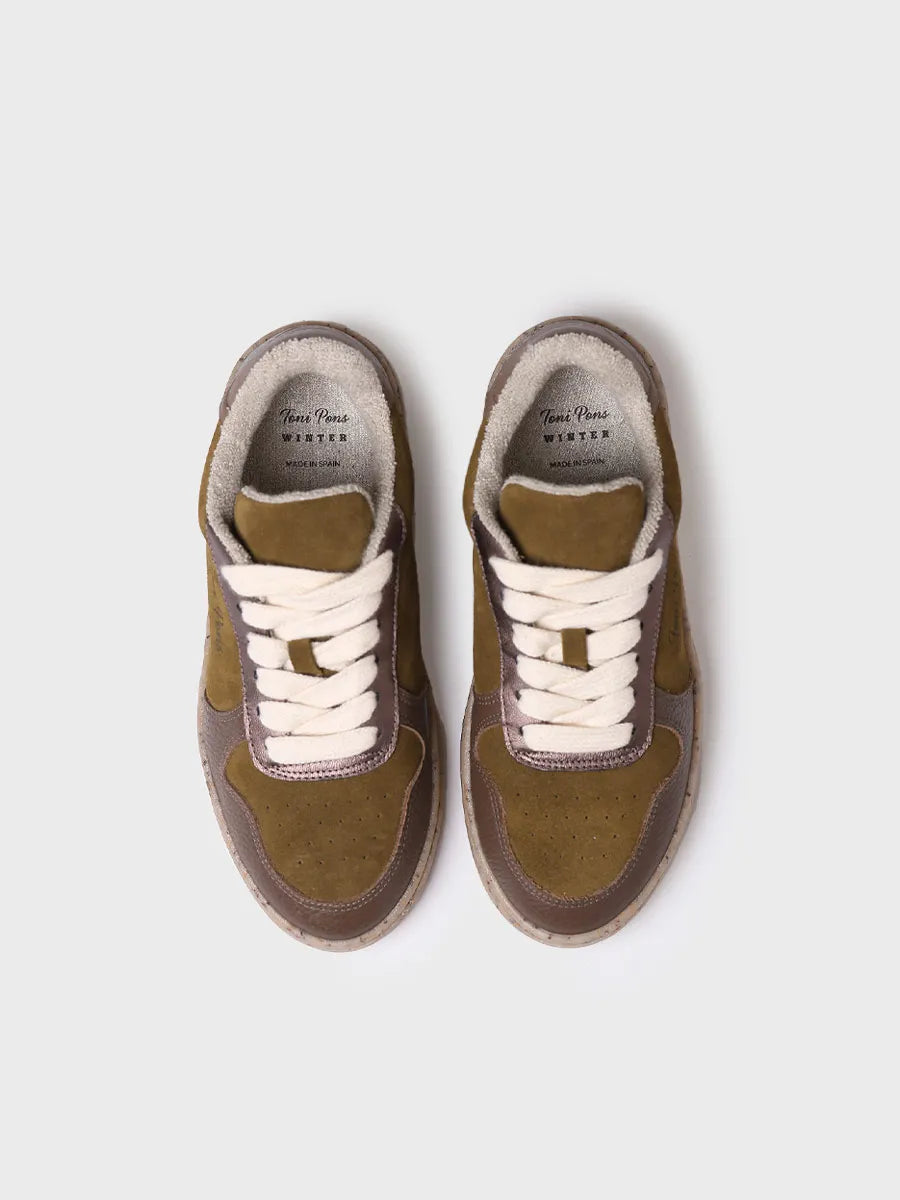 Sneaker per a dona en serratge i pell a Oliva - ALEXANDRA