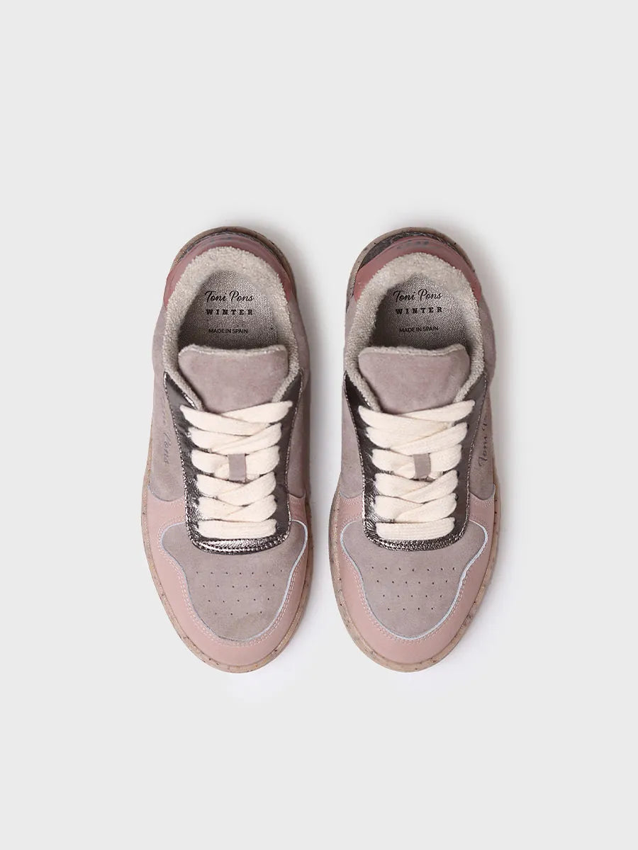 Sneaker per a dona en serratge i pell a Taupe - ALEXANDRA