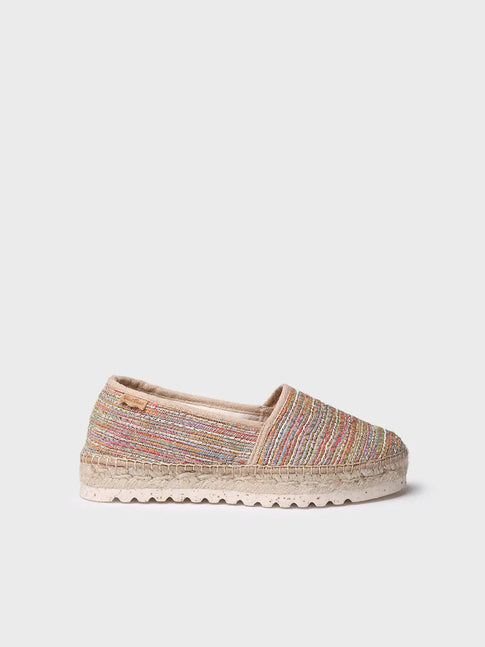 Flat espadrille for women in glitter fabric