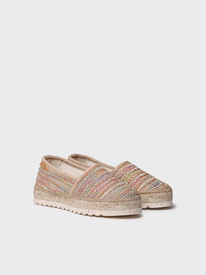 Flat espadrille for women in glitter fabric