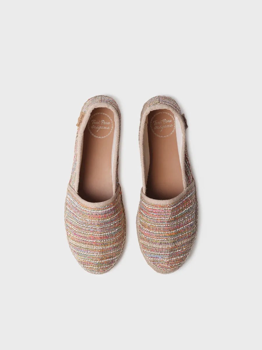 Flat espadrille for women in glitter fabric