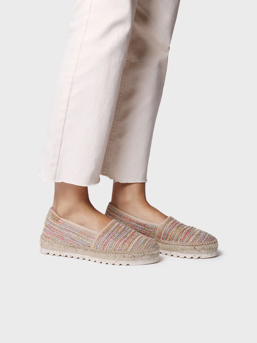 Flat espadrille for women in glitter fabric