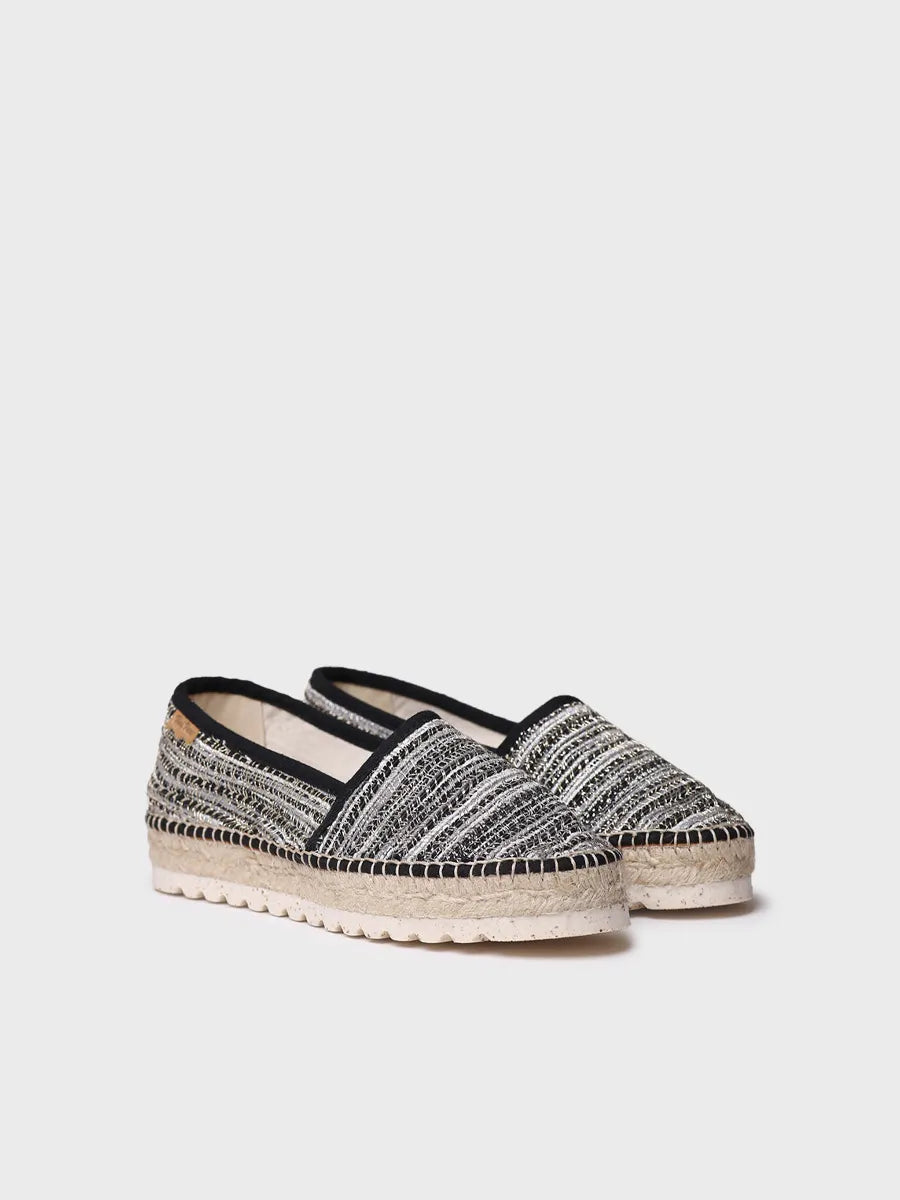 Flat espadrille for women in glitter fabric