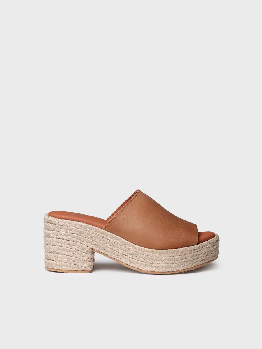 Espadrille ouverte au talon en cuir à talon large pour femme 