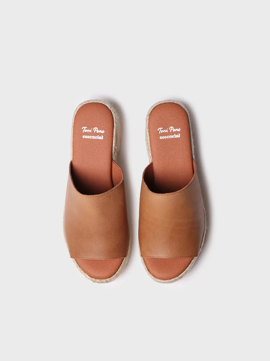 Leather espadrilles with wide heel