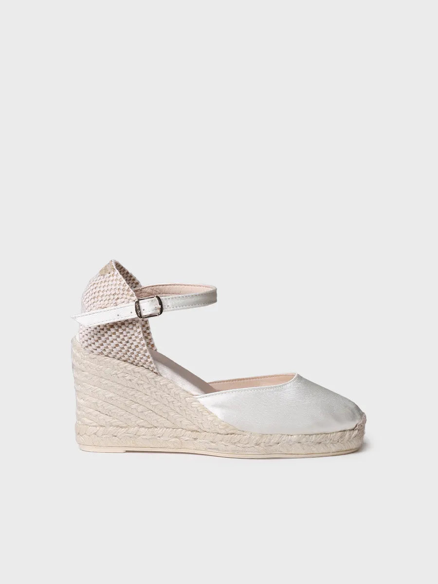 Espadrille à talon compensé pour mariée en satin 