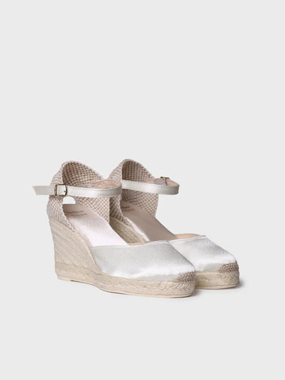 Espadrille à talon compensé pour mariée en satin 