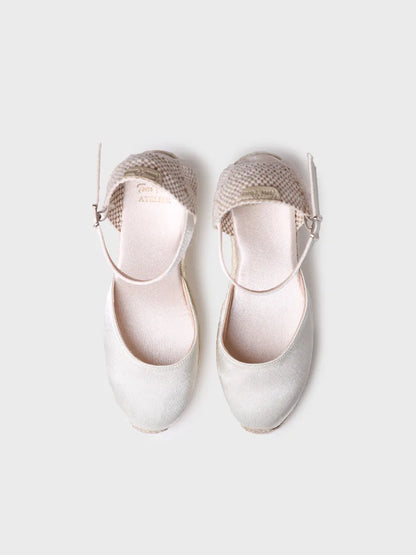 Espadrille à talon compensé pour mariée en satin 