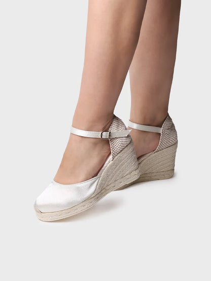 Espadrille à talon compensé pour mariée en satin 