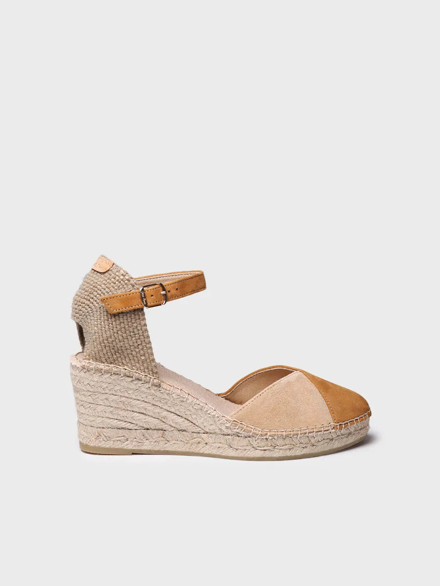 Espadrilles compensées pour femme et daim bicolore 