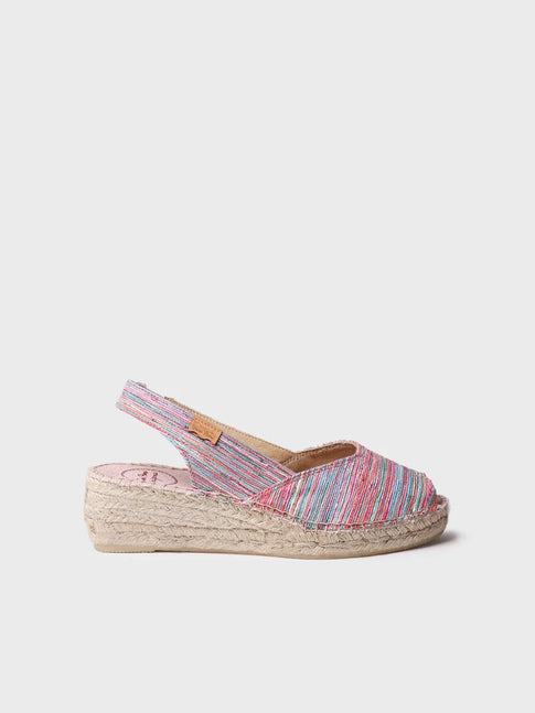 Women's peep toe espadrille with wedge and striped fabric