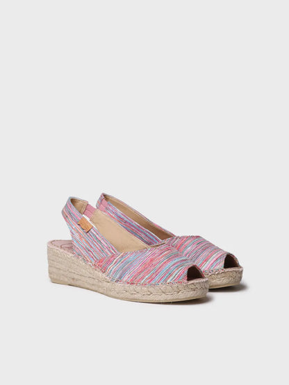 Women's peep toe espadrille with wedge and striped fabric