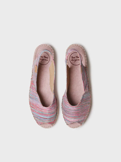 Women's peep toe espadrille with wedge and striped fabric