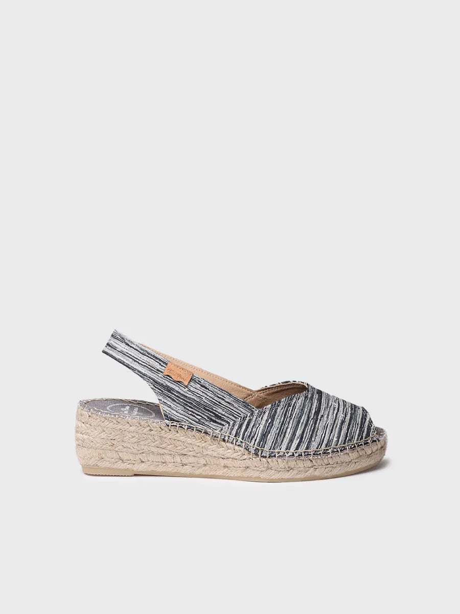 Women's peep toe espadrille with wedge and striped fabric