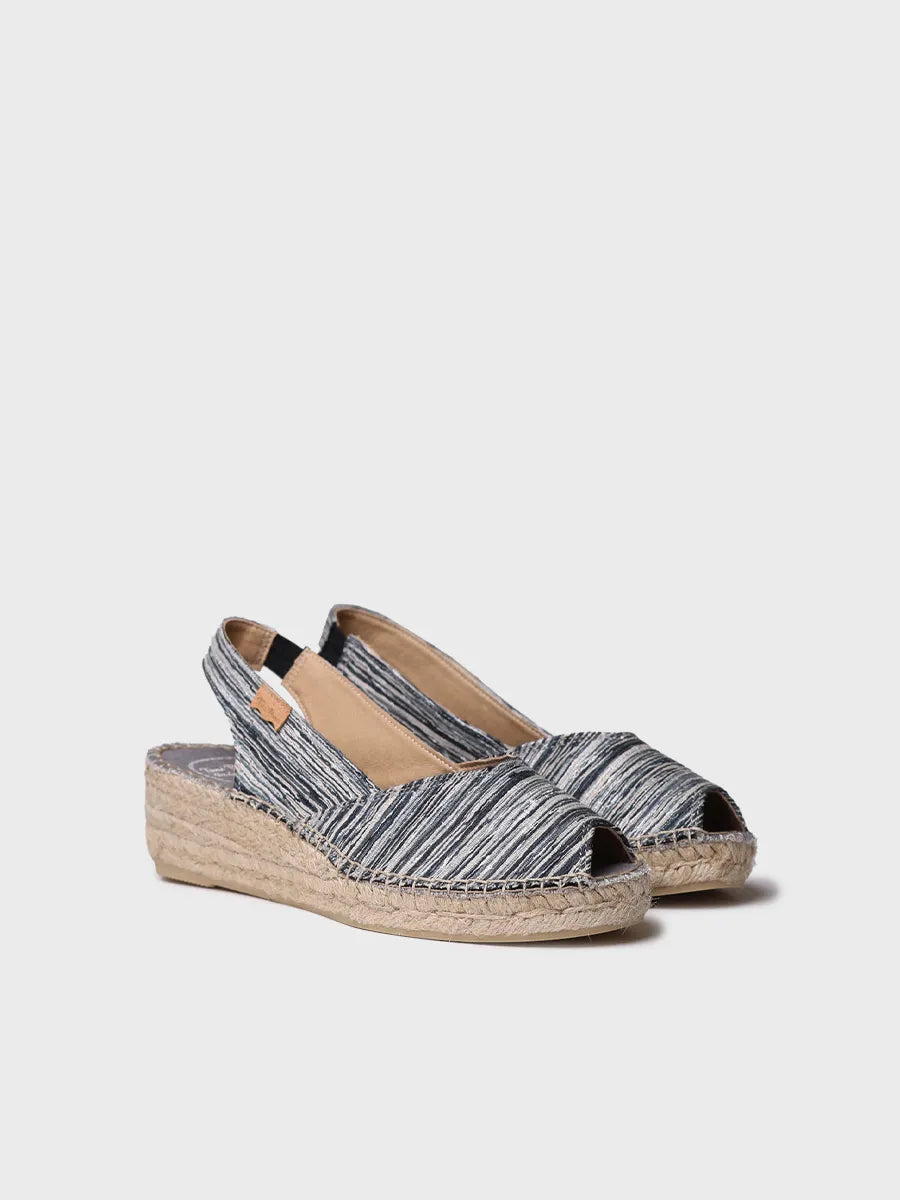 Women's peep toe espadrille with wedge and striped fabric