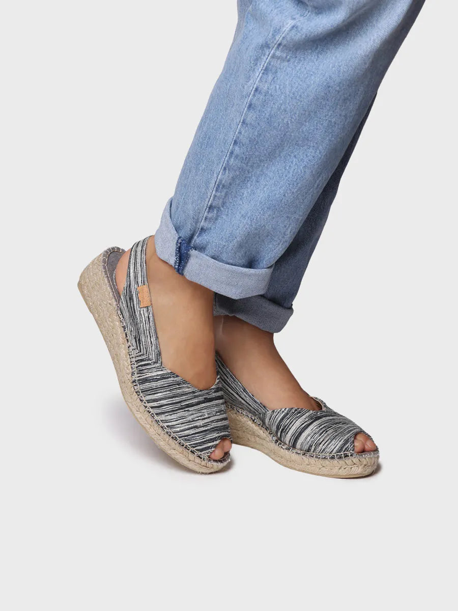 Women's peep toe espadrille with wedge and striped fabric