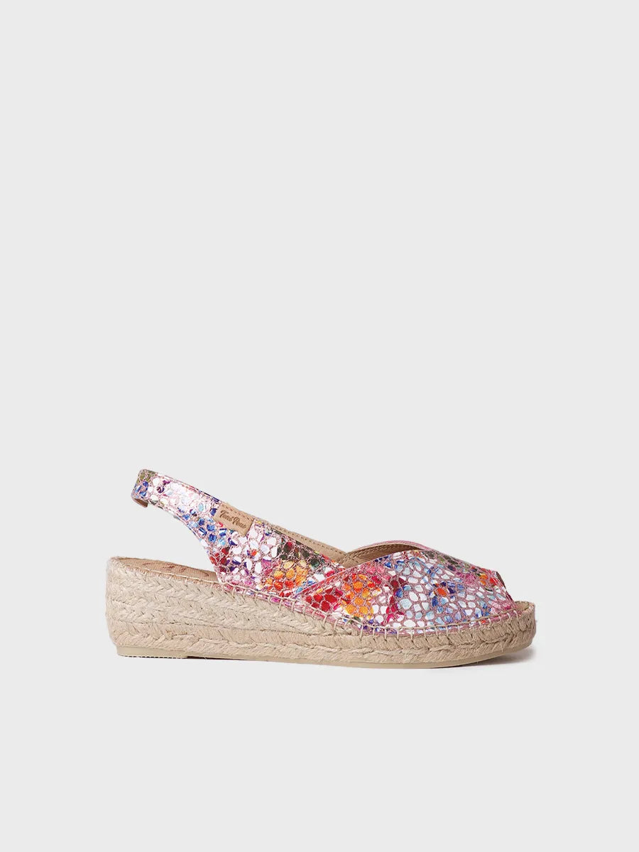 Espadrille à talon compensé en cuir pour femme 