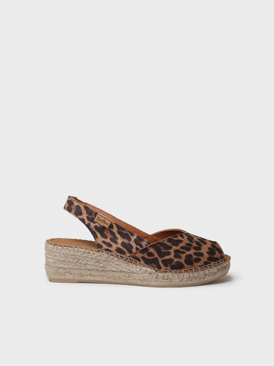 Espadrille à talon compensé en cuir pour femme 