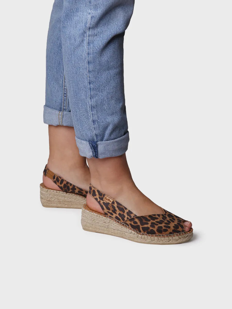 Espadrille à talon compensé en cuir pour femme 