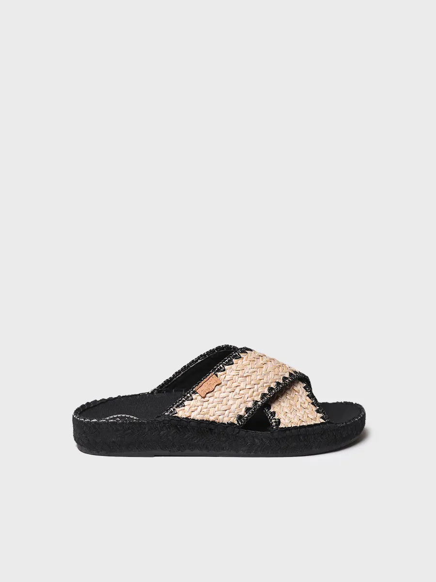 Flat women's espadrille in braided fabric with crossed straps