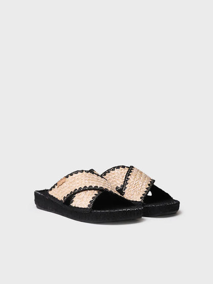 Flat women's espadrille in braided fabric with crossed straps