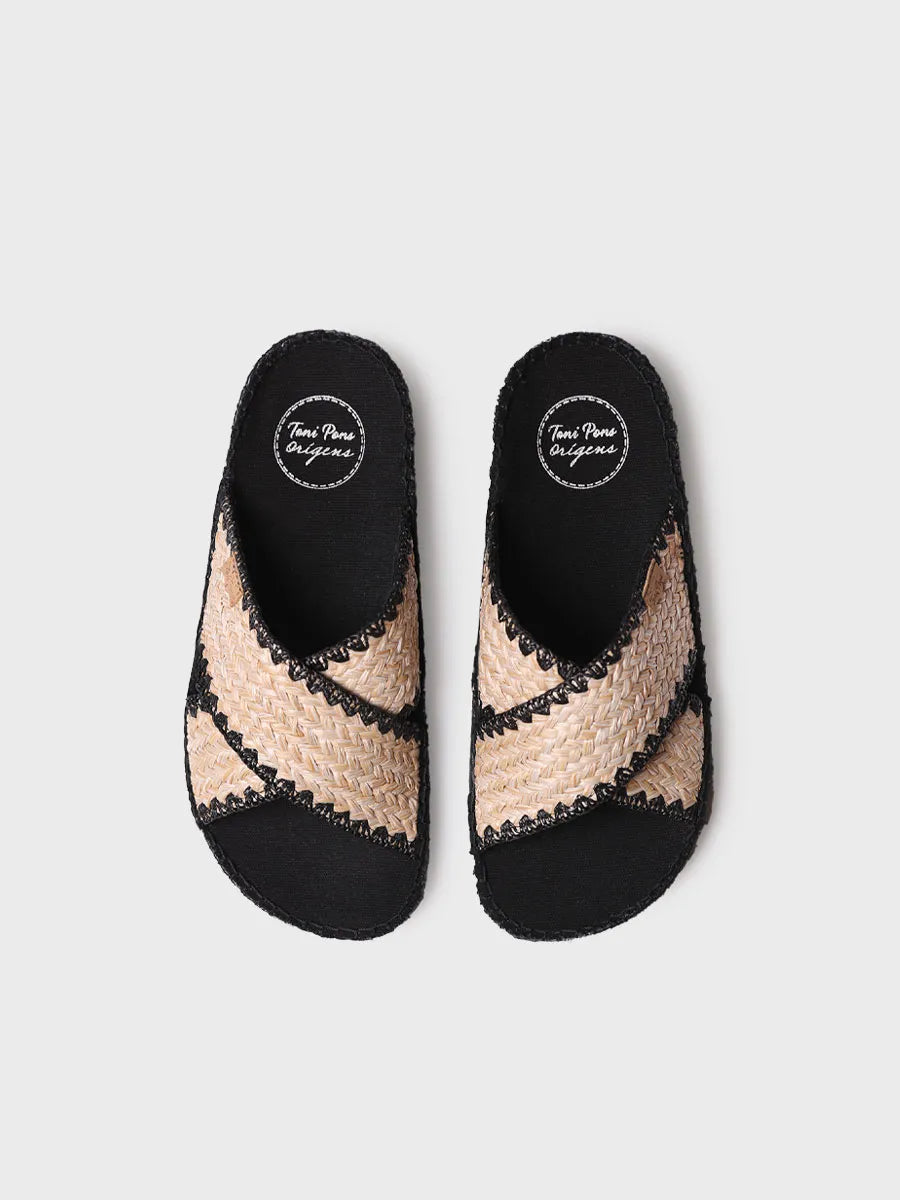 Flat women's espadrille in braided fabric with crossed straps