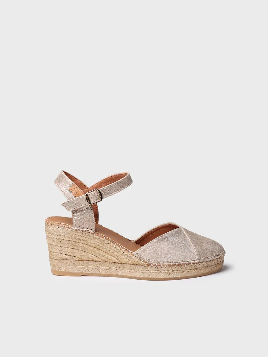 Women's leather espadrille with wedge in champagne colour