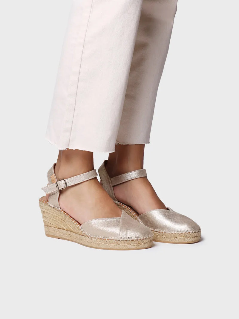 BIANCA-AS - Women's leather espadrille with wedge in champagne