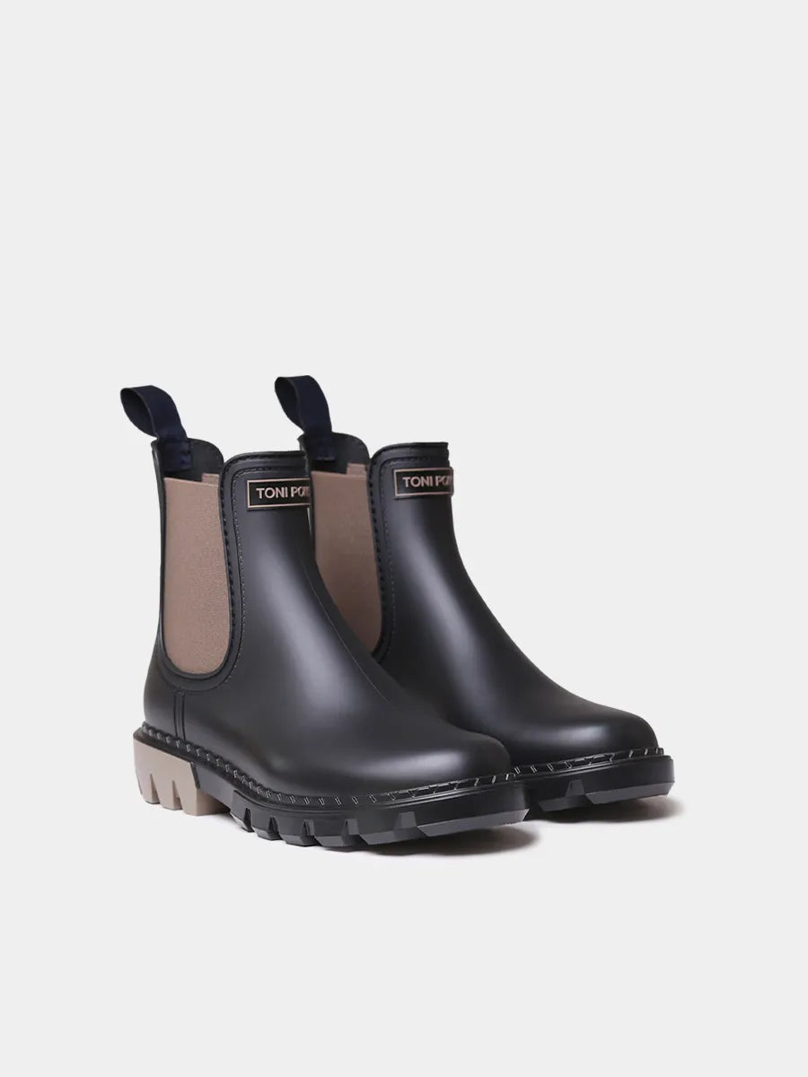 Women's rain boots with animal print side elastic bands