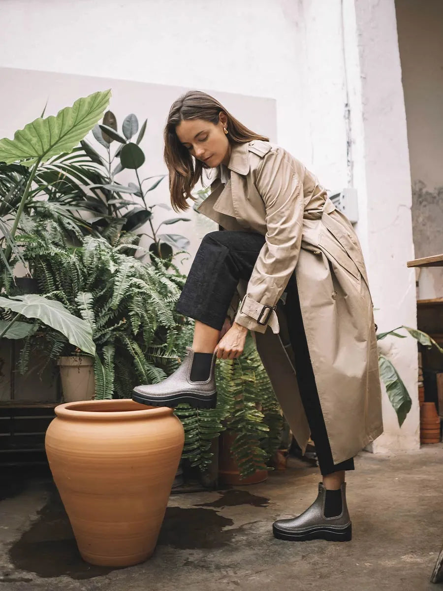 Botte de pluie brillante argentée pour femme 