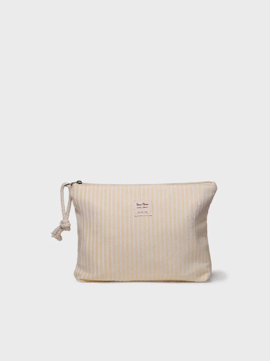 Striped toiletry bag in towel-like fabric with zipper